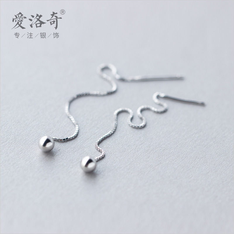 s925 línea de orejas de plata femenina simple esfera luz perla línea de orejas de perlas al por mayor pequeña bola de plata pendientes de orejas largos para mujeres E1127 image 1