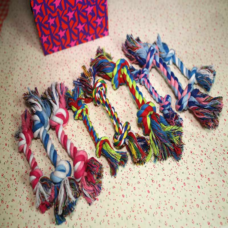 Cuerdas de algodón de tres hebras tejidas bolsillo cuerdas de dibujo cuerdas de pantalones dobles nudos cuerda de mordida juguetes de mascotas molde de dientes fábrica de cuerda de perro en stock al por mayor