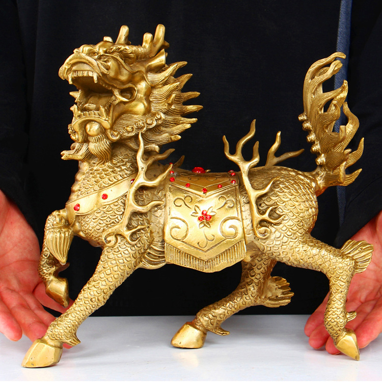 黄铜火麒麟摆件铜器caifu麒麟会销礼品金属工艺品