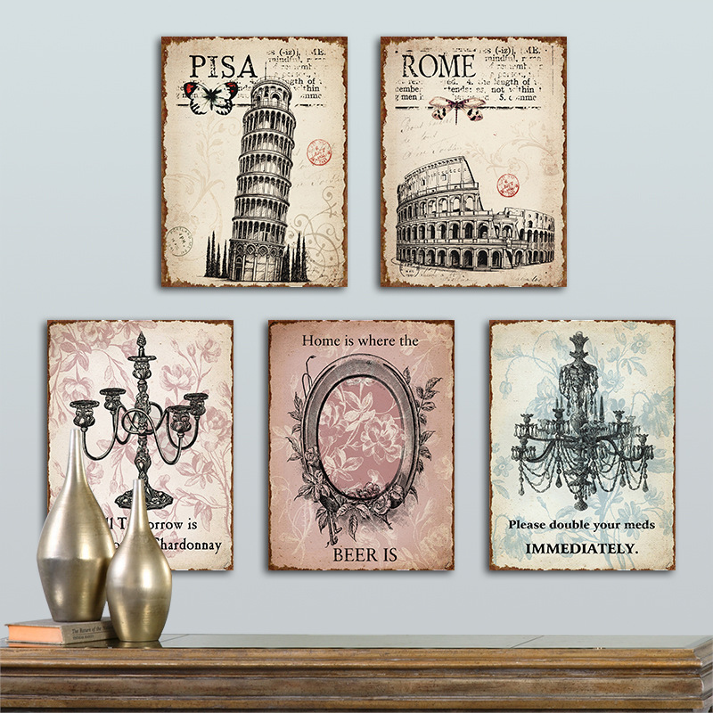 European and American rural retro wood painting home restaurant shop window cafe personality decorative painting factory direct sales