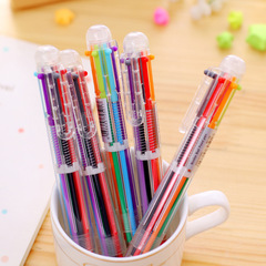 Creative Six-Color Transparent Ballpoint Pen Wholesale for Student Notebooks Multicolor Ballpoint Pen Simple Office Writing Marker