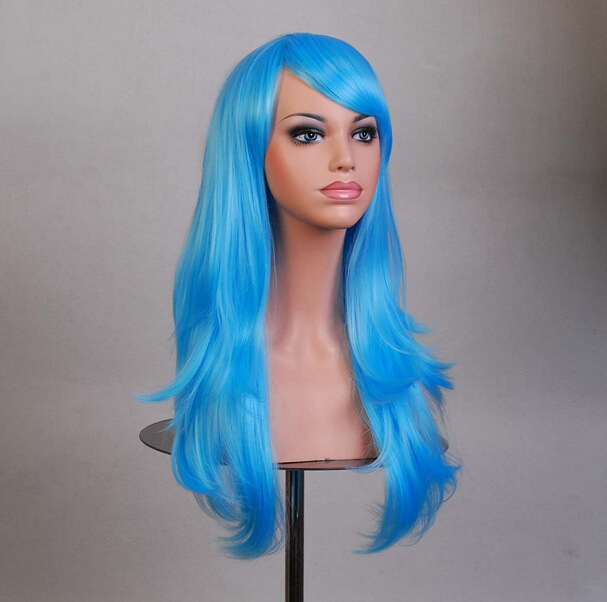Amazon cos anime peluca europea y americana Comercio exterior wig70cm largo rollo Cosplay color etapa cabeza completa cubierta