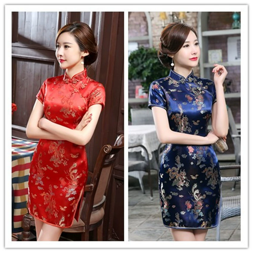 Поставка Тан костюм Cheongsam Дракон и Феникс короткий флаг красный костюм Новый плюс размер ежедневный банкет оптом J4060
