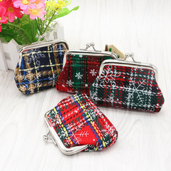 European and American Christmas change purse, mini coin purse, fabric small wallet, checkered coin bag for students wholesale