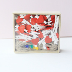 Cute box set of 50 pieces, love wooden clips, photo clips, note clips, hemp rope set, daily necessities decorations
