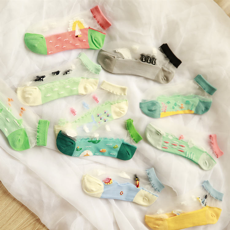 Spring and Summer New Women's Boat Socks Personalized Marine Series Cass Women's Socks Glass Silk Stockings