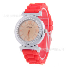 欧盟标准环保新款硅胶手表 日内瓦镶钻不锈钢硅胶礼品手表
