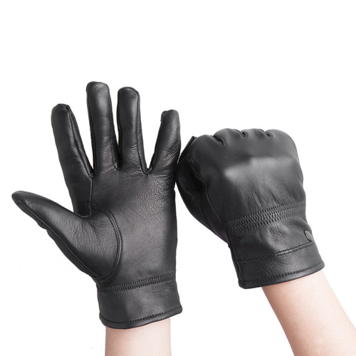 Leather gloves for men, winter warm lined, finger-separated cowhide men's cycling motorcycle leather gloves, Haian origin