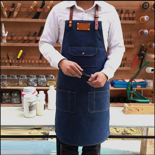 Korean men and women fashion Denim apron customized wholesale coffee shop thickened work clothes customized logo apron printing