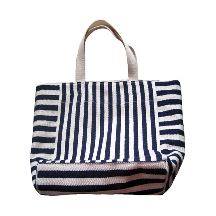 棉布包地摊货源棉布袋帆布手提单肩包 色织条纹沙滩包现货批发