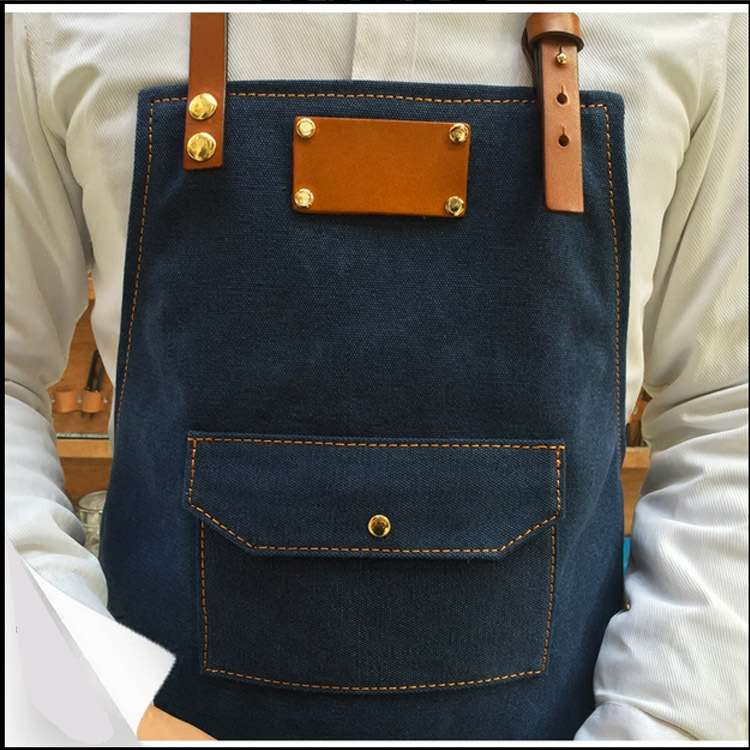 Estilo coreano de los hombres y las mujeres de moda Denim delantal personalizado tienda de café al por mayor engrosada ropa de trabajo personalizado logotipo delantal impresión