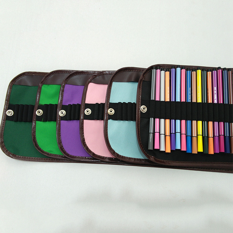 48支水彩笔整理笔帘批发 帆布笔袋可插素描铅笔彩铅收纳卷笔袋