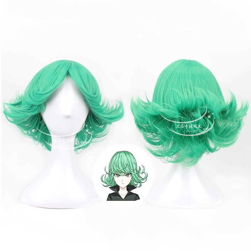 cosplay One-Punch Superman/One-Punch Male Trembling Tornado Anti-Twig Green Anime Wig