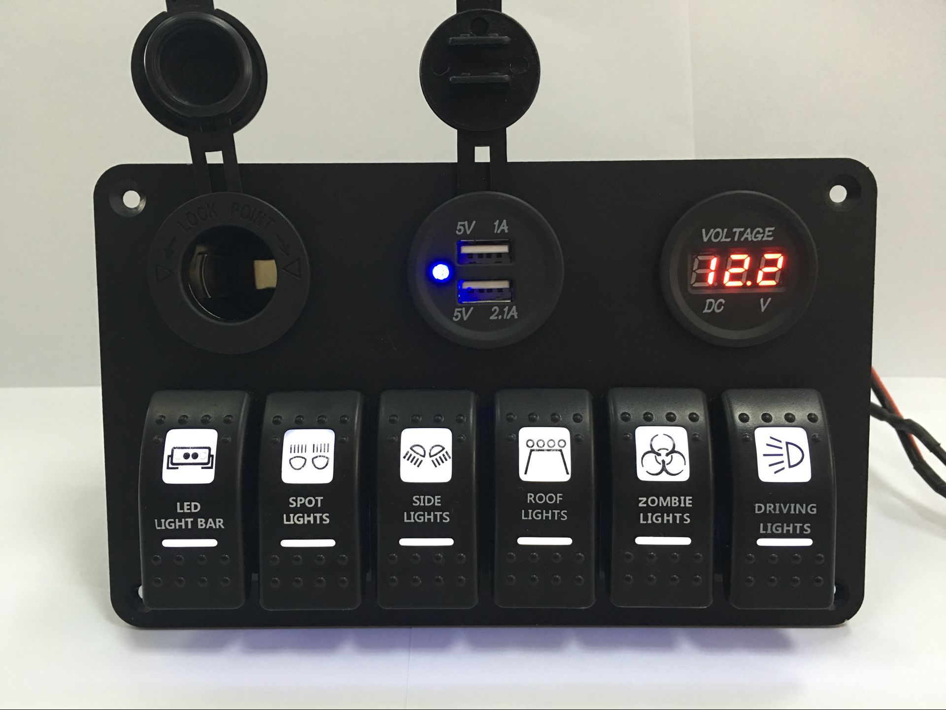 房车轮船游艇适用  面板组合开关 船型开关 带电压表双USB显示  Z