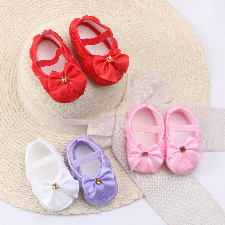 Non-slip cute footwear girl's for early age with bow, children's shoes for princess, soft sole