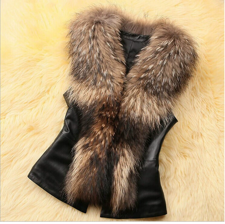 Демисезонный жилет короткий (Aliexpress) — slim fit с воротником из лисы, различные размеры S–4XL