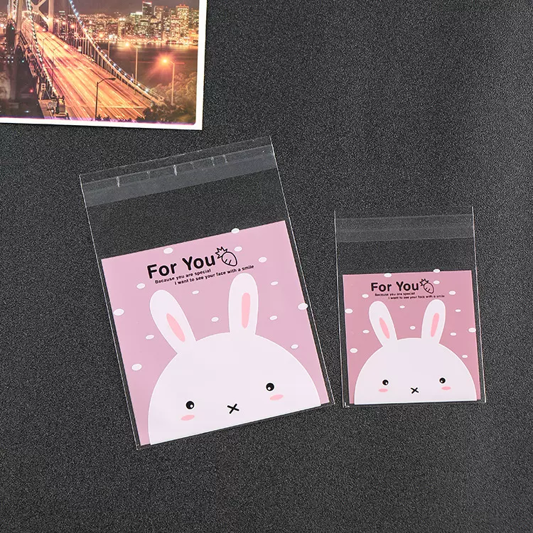 批发烘焙包装长耳朵小白兔食品包装袋 手工皂袋 试用装袋opp自封