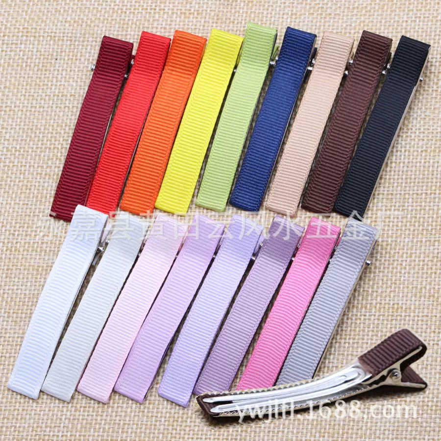 6CM镍色双叉方夹贴罗纹织带布多色韩国流行饰品配件儿童发夹发饰