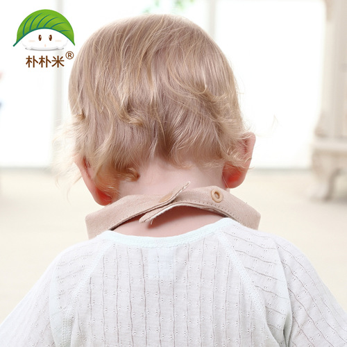 朴朴米婴儿用品彩棉暗扣口水巾多用途能翻领三角巾围嘴奶嘴绳