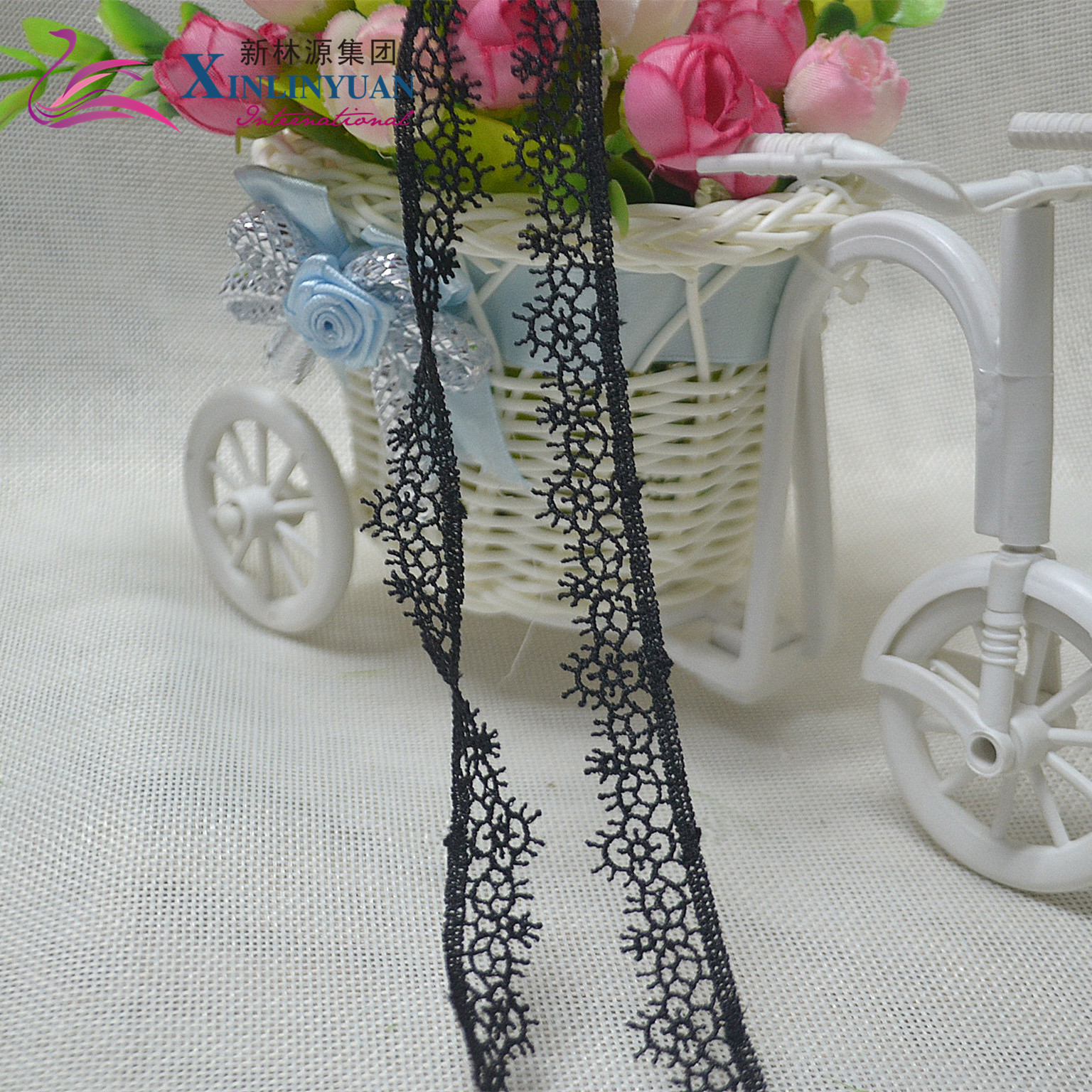 新品XY11547黑色镂空小花边 1.5cm水溶刺绣蕾丝花边 服饰头饰辅料
