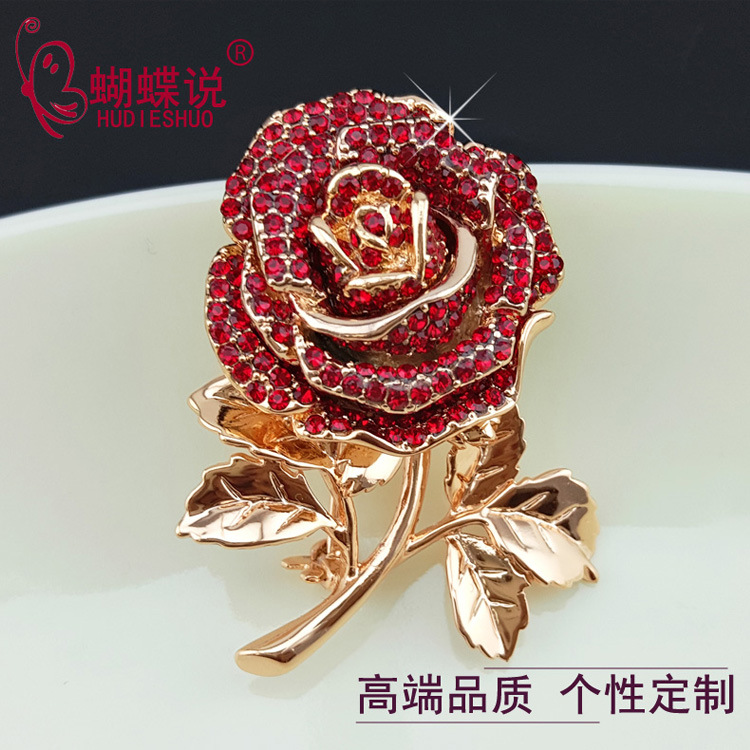 한국어 스타일 기질 장미 크리스탈 브로치 여성 패션 꽃 핀 실크 스카프 버튼 코사지 정장 버클 의류 액세서리