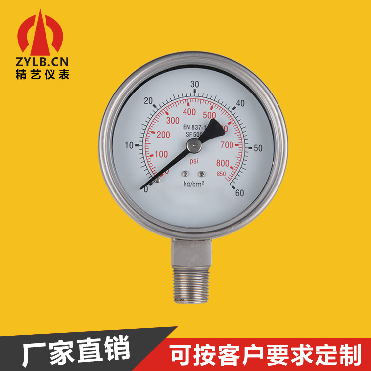 精艺耐腐蚀全不锈钢压力表径向304压力表60kg 850psi G1/2厂直供