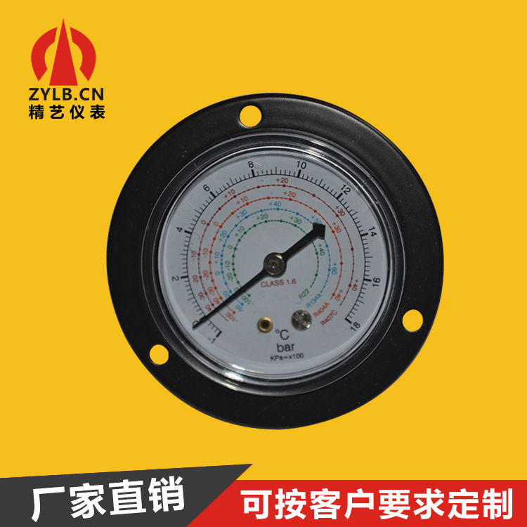 冷水机专用Y-60ZT铁壳冷媒压力表轴向带边-1~18bar 38bar批发工厂