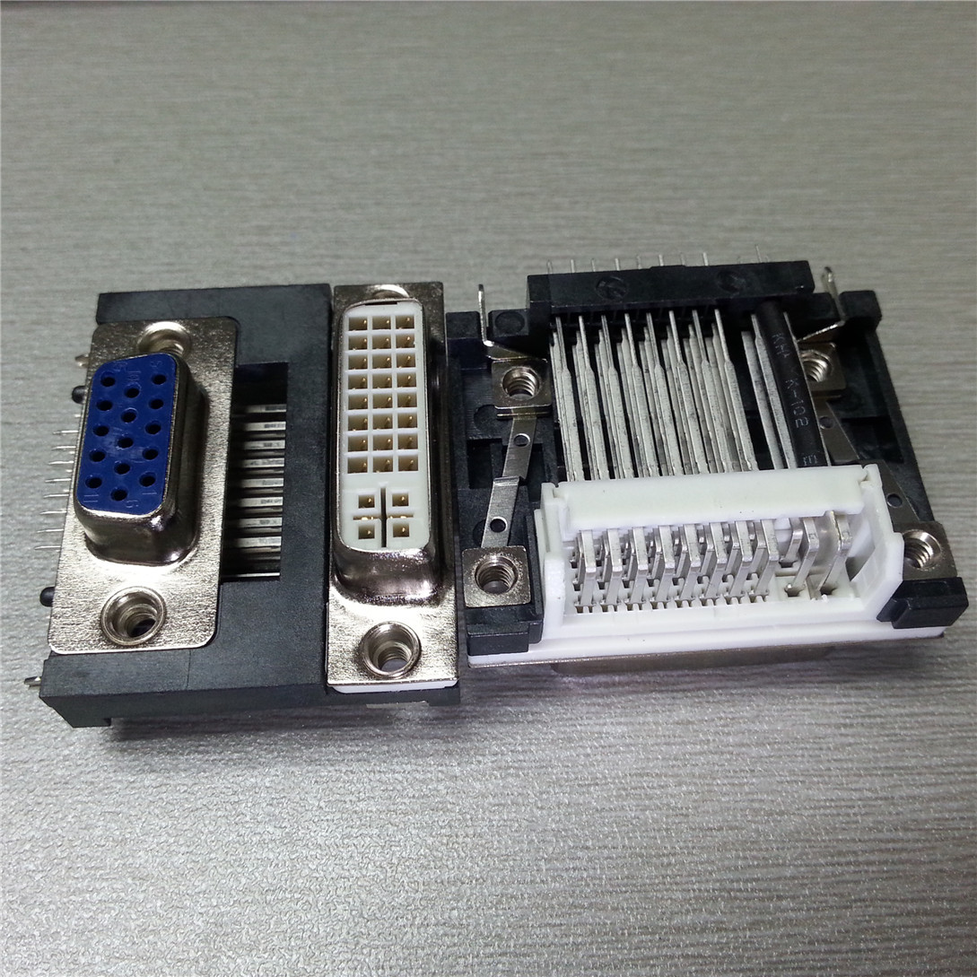 厂商直销 双层D-SUB连接器上DVI下VGA双胞胎母座90度插板