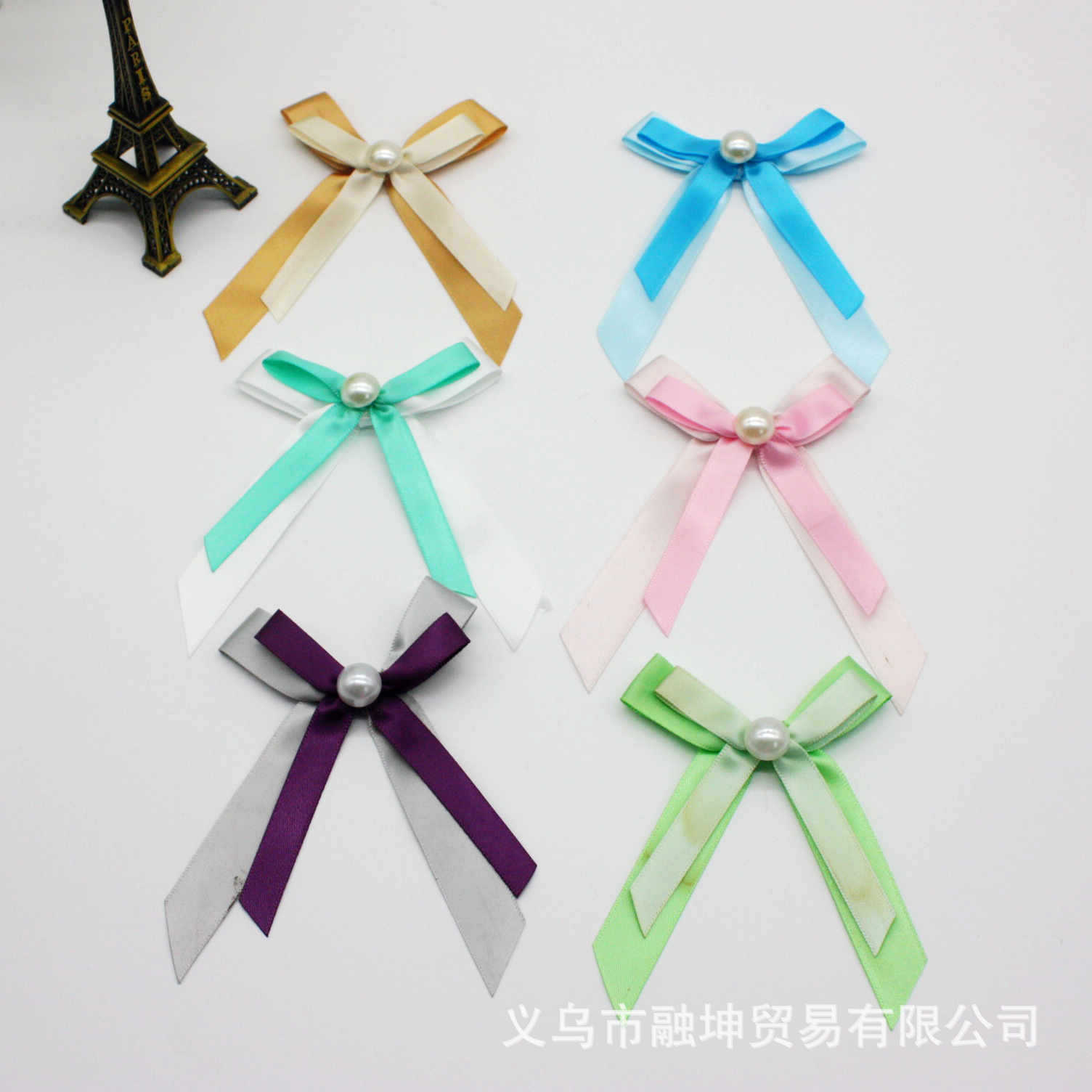 珍珠蝴蝶结双色蝴蝶 礼盒装饰 双层蝴蝶结