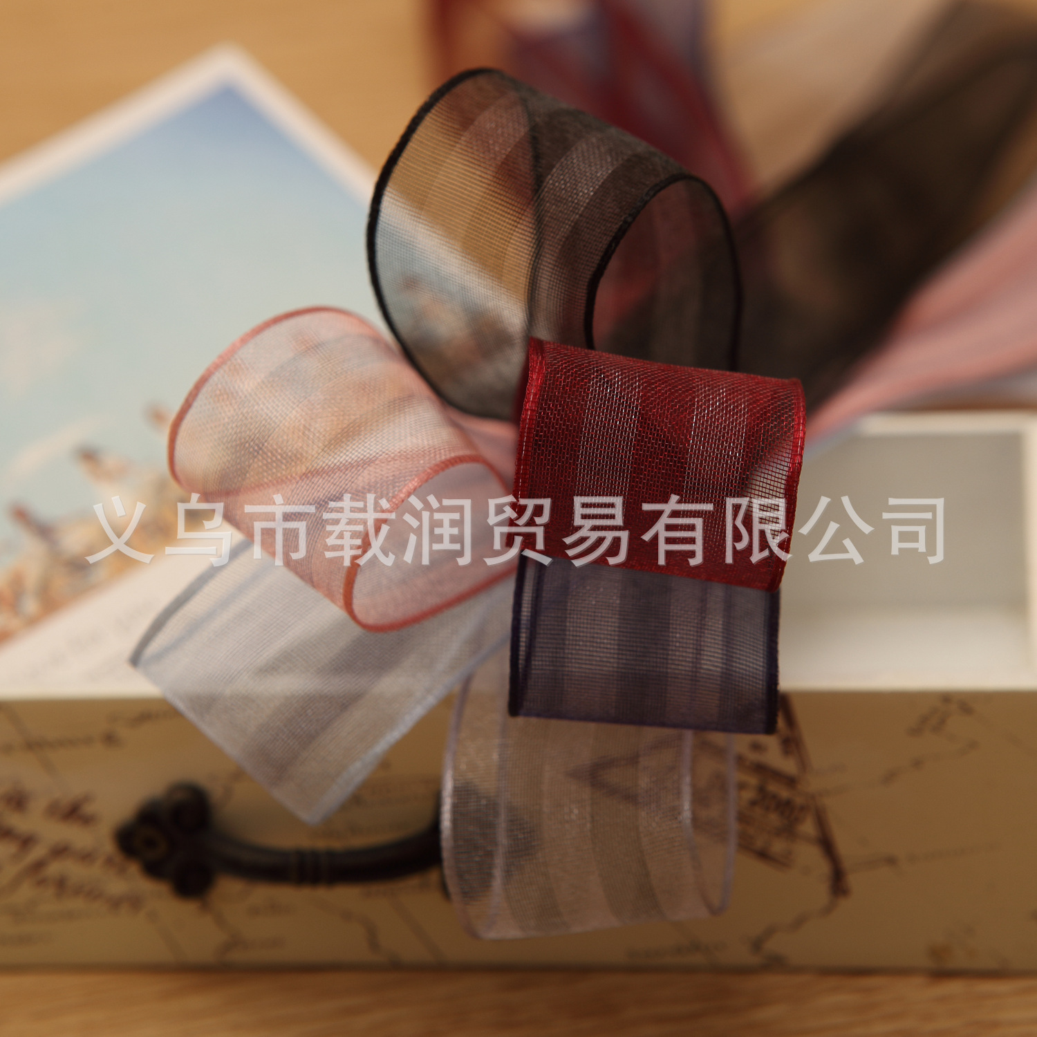 镂空条纹雪纱丝带 diy手工发饰服装鞋花礼帽材料双色纱带