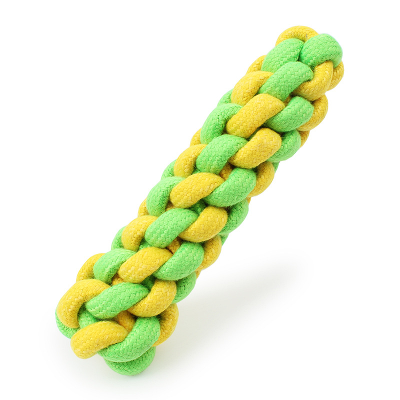 Cuerda de algodón de color caramelo de dos colores tejida Twist stick 18CM al por mayor juguete para mascotas palo de maíz cuerda de algodón