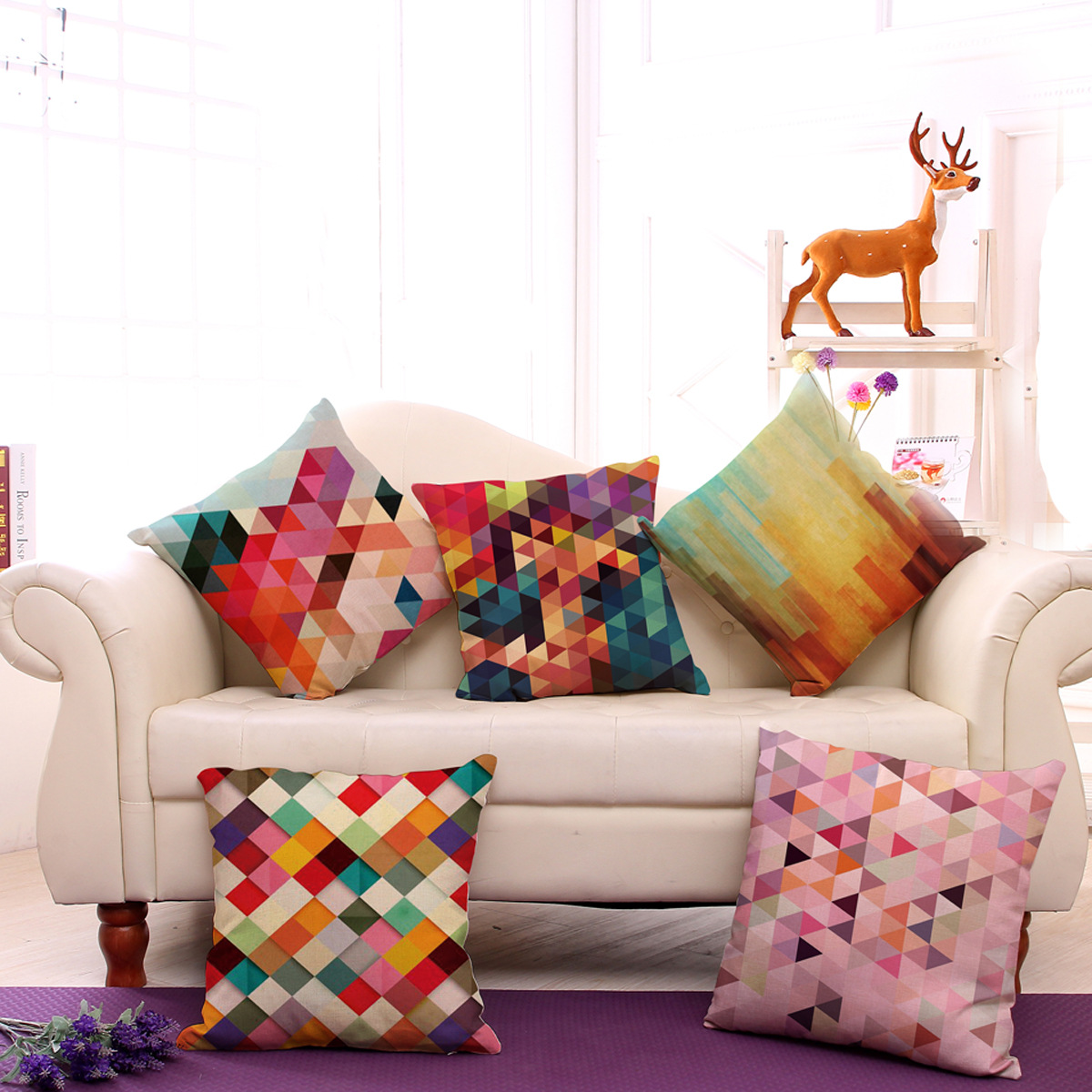 Colorful Geometric Abstract Printed Pillowcase Car Lumbar Cushion Pillowcase Home Sofa Decorative Cushion Pillowcase