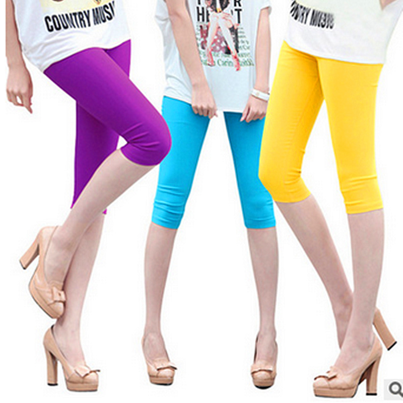 Spring and Summer New Candy Color Capri Pants Korean Style Large Size Ice Silk Leggings Women's Slim-fit Leggings