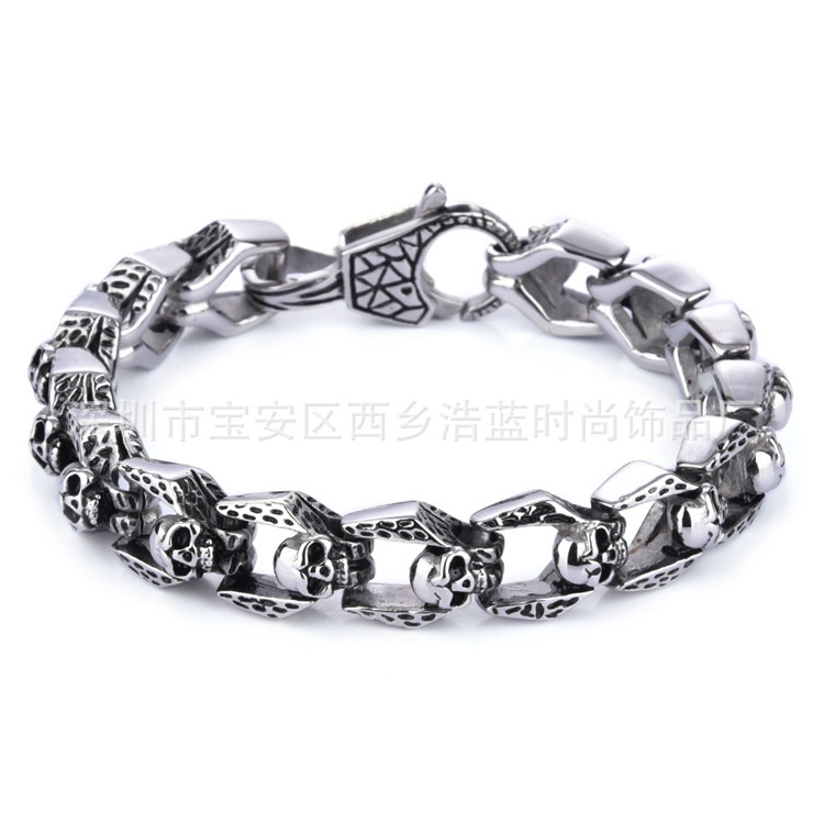 Personalized punk style skull bracelet tide men stainless steel bracelet direct retro couple titanium steel bracelet wholesale