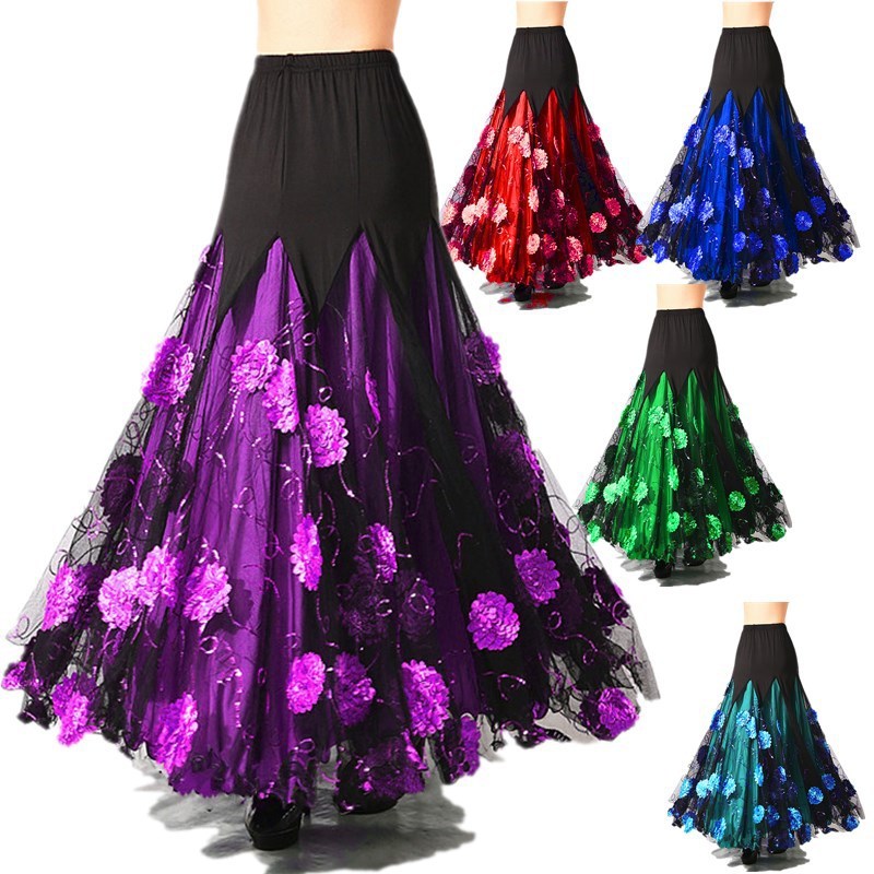New Modern Dance Dress Half-length Practice Dress Ballroom Dance Big Swing Dress Dance Dress Waltz Square Dance Long Dress