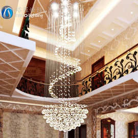 跨境水晶灯圆形别墅楼梯灯酒店工程灯具复式楼长吊灯创意客厅灯