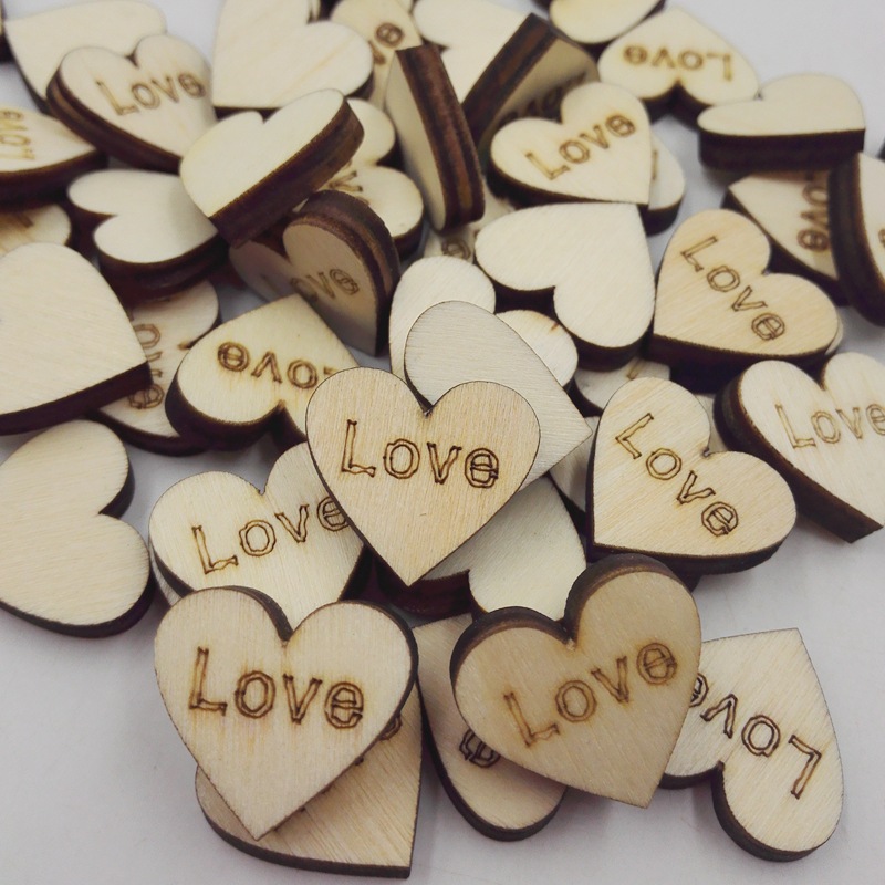 Peach corazón botón de madera pieza no agujero decoración de la boda 50 piezas un paquete