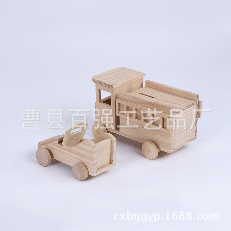 木制品小工艺 六一儿童节小礼物小汽车摆件 儿童木制存钱罐