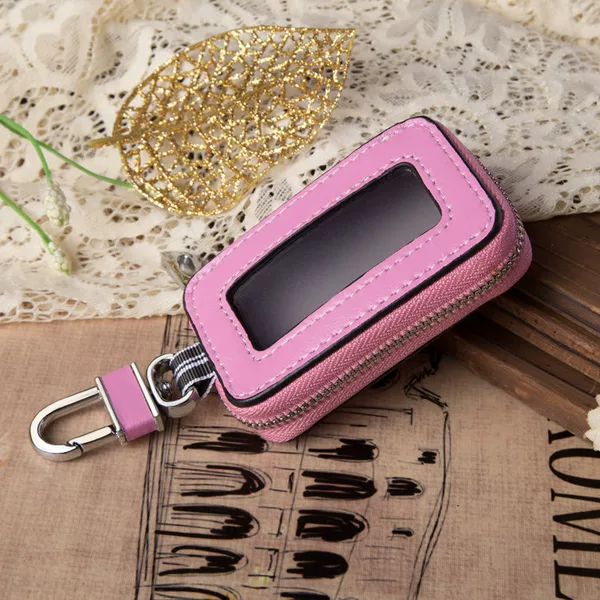Transparent mirror window leather car key bag zipper car key bag universal button car key bag