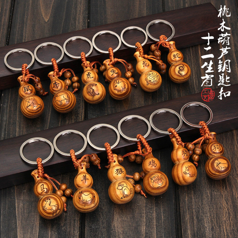 Zodiac Gourd Keychain Creative Gift Imitation Peach Wood Ping An Keychain Pendant Lettering Promotional Items xh02 Zodiac Gourd Keychain Creative Gift Imitation Peach Wood Ping An Keychain Pendant Lettering Promotional Items xh02