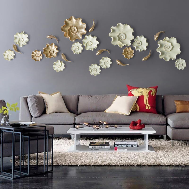 跨境批发树脂墙壁挂饰荷叶墙饰玄关壁饰背景墙上挂件客厅墙面装饰
