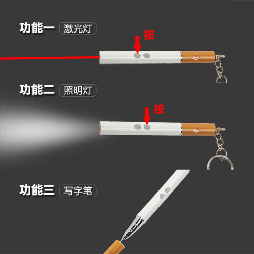 Manufacturer wholesale simulation cigarette creative LED laser mini flashlight keychain key accessory pendant 9107