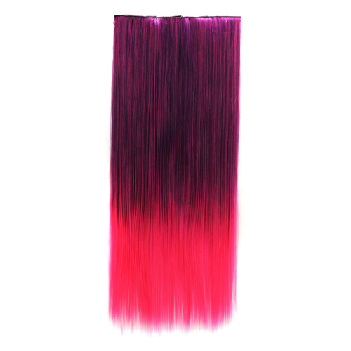 Wig piece, colorful gradient five-card wig piece, long straight hair one-piece hair extension piece, clip-in hair extension piece