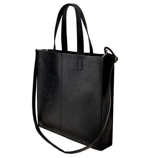 Korean version of fashionable PU leather shoulder bag, simple commuter men's and women's tote bag, square vertical crossbody large-capacity handbag_voghion.com
