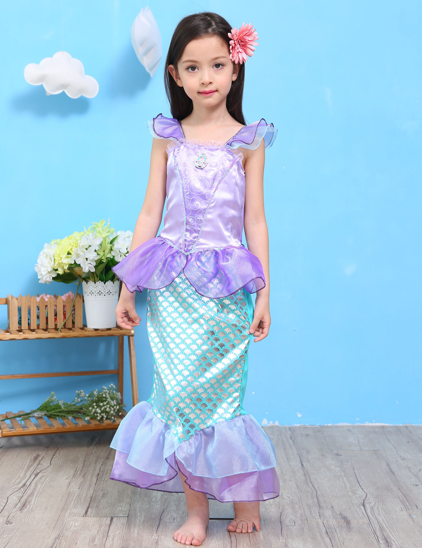Vestido de sirena vestido de comercio exterior para niños 2018 ropa para niños vestido de princesa para Niñas Ropa de falda de Halloween para niños