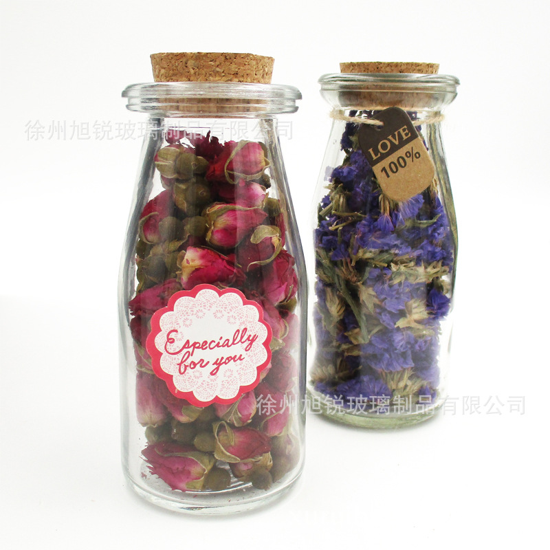 批发软木塞花茶瓶茶叶罐收纳瓶花茶包布丁瓶玻璃瓶密封