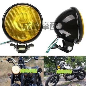 CG125 motosiklet retro fənəri, qara metal korpuslu, sarı şüşəli