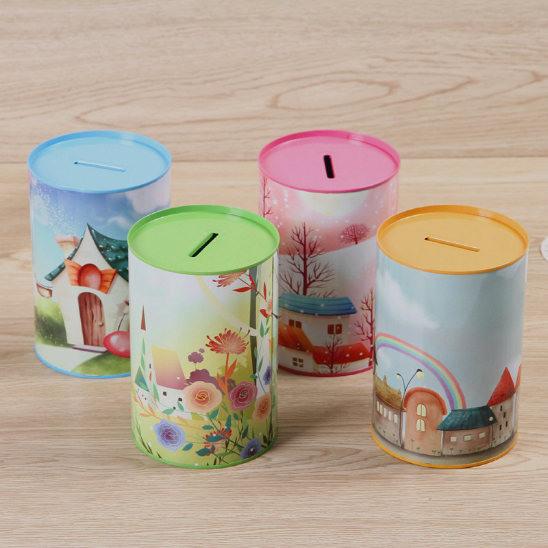 韩国大容量金属圆筒存钱罐儿童马口铁储蓄罐批发金属盒批发优选