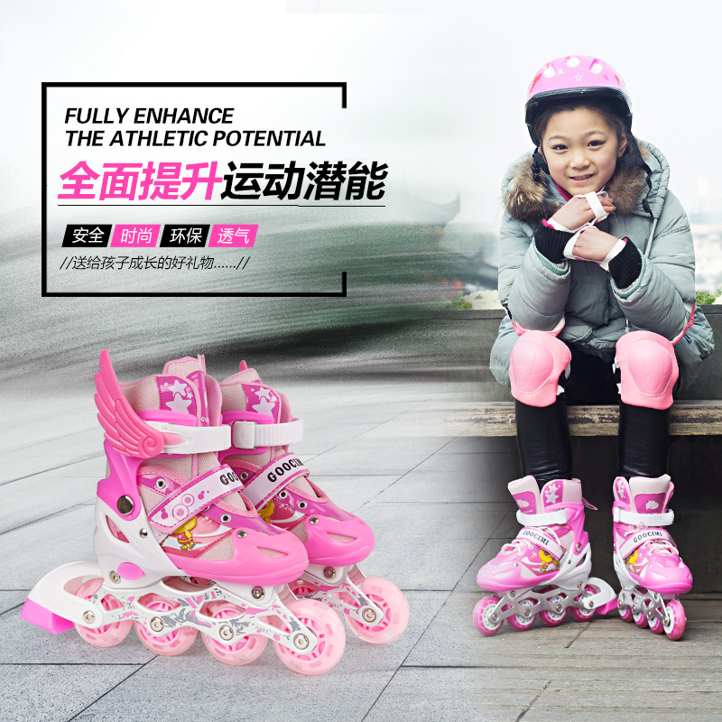 genuine goods 3 -- 5-6-7-8-10 years old children PU full flash suit skates adjustable roller skates men and women skating