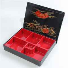 Wholesale Japanese-style lunch boxes, red six-grid high-temperature printed lid bento boxes, factory wholesale sales